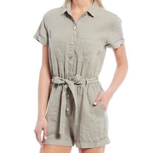 NWT New Cloth & Stone Short Sleeve Pocket Utility Romper in Worn Olive XS